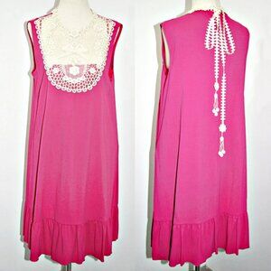 Red Valentino Hot Pink Dress with Lace Bib and Ruffled Hem sz US M/IT 42 $795